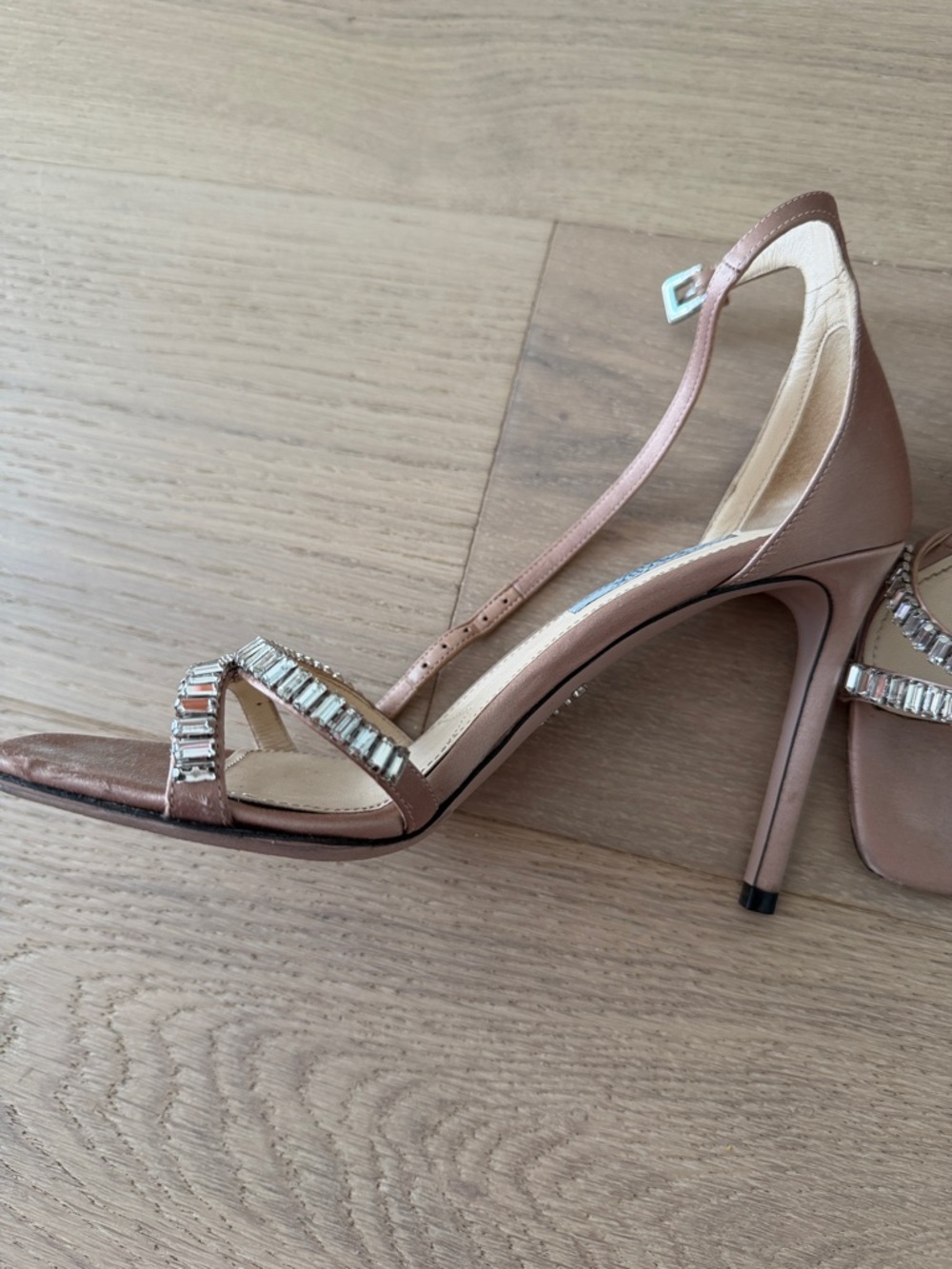 Prada Rose Gold Crystal-Strap Stiletto Sandals - Picture 4 of 10